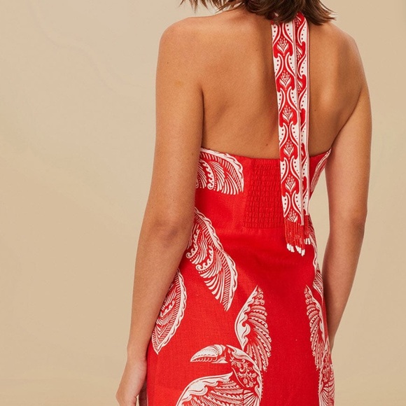 NWT Farm Rio Red Majestic Coconut Tree Euroflax™ Premium Linen Mini Dress - Picture 3 of 3